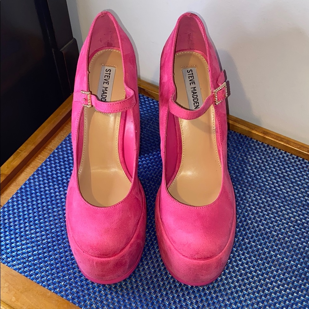 Steve Madden Elyssa Pink Block Heel Mary Jane Platform Pumps, Pink sz. 9 New